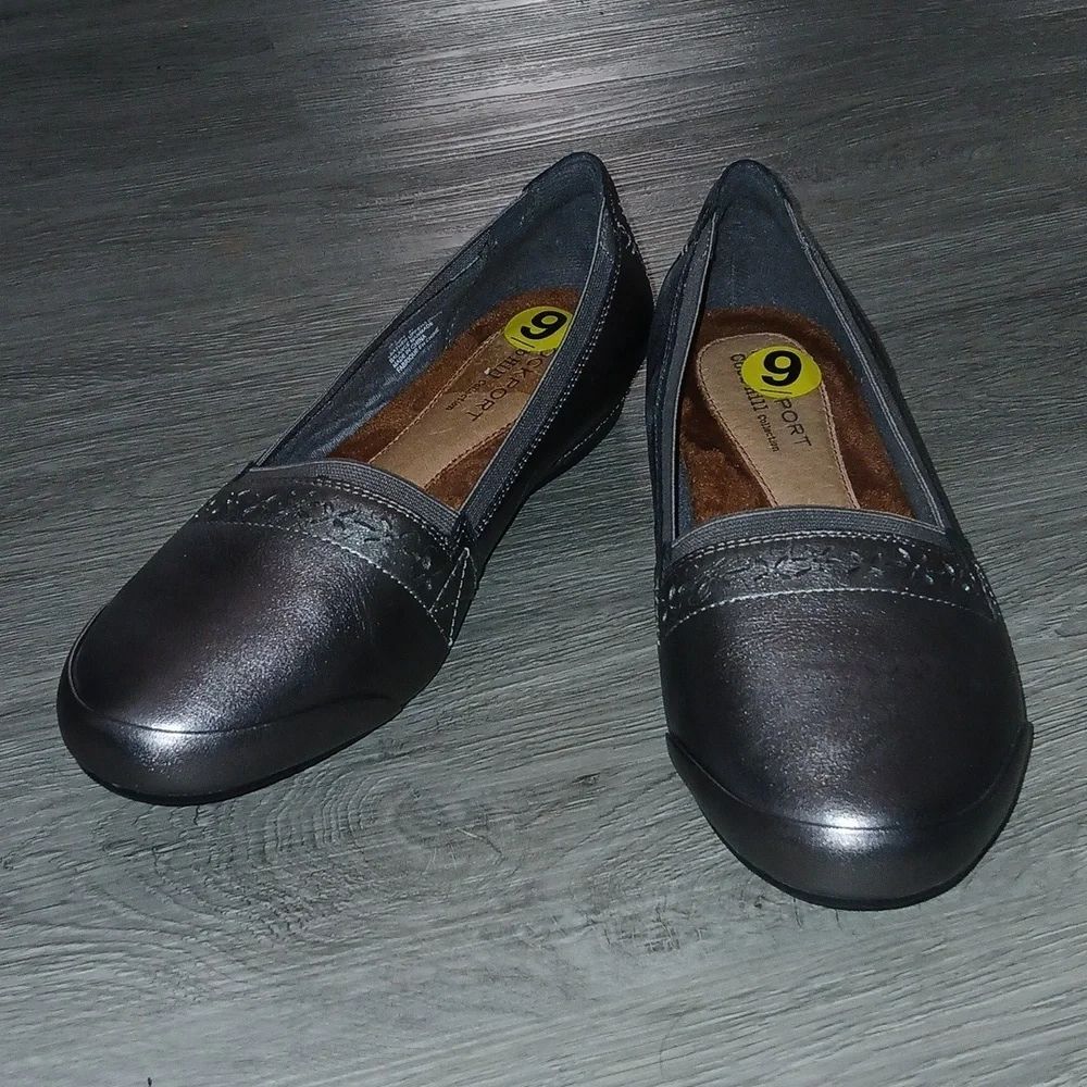 Rockport Cobb Hill Collection Metallic Gray leather loafers Sz 9 NWOT
